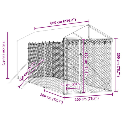Suņu Voljērs Ar Jumtu, 2X6X2,5M, Cinkots Tērauds, Sudraba Krāsā