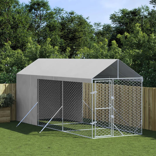Suņu Voljērs Ar Jumtu, 2X6X2,5M, Cinkots Tērauds, Sudraba Krāsā