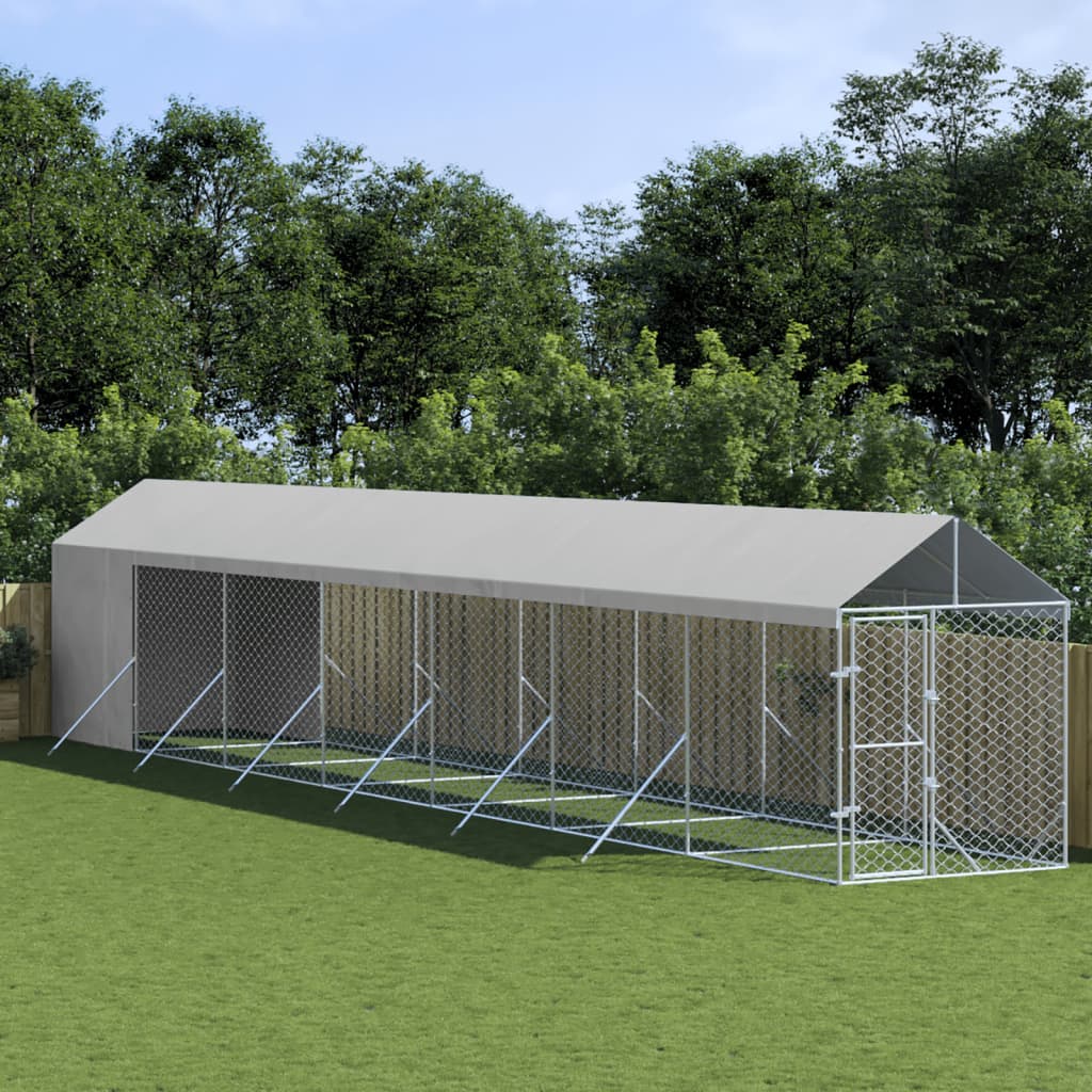 Suņu Voljērs Ar Jumtu, 2X6X2,5M, Cinkots Tērauds, Sudraba Krāsā