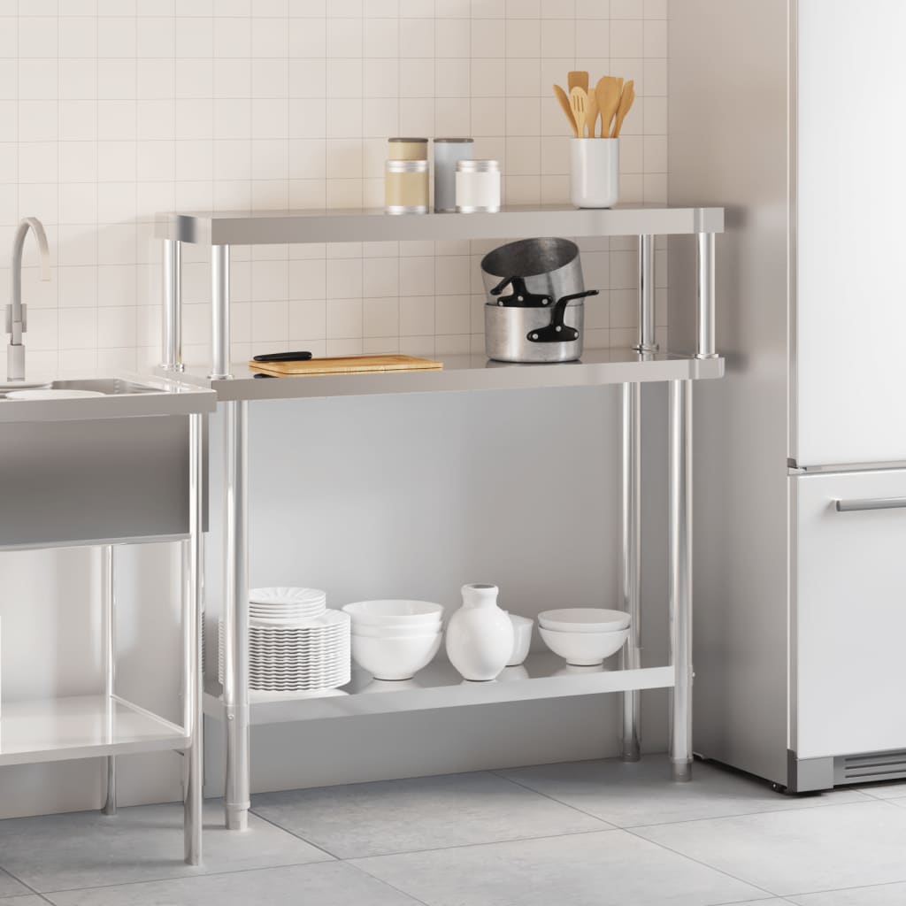 Virtuves Darba Galds Ar Plauktu, 110X30X120 Cm, Tērauds