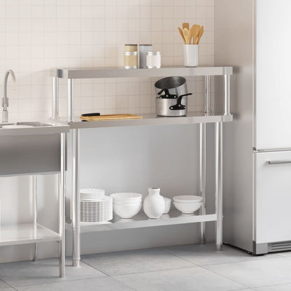 Virtuves Darba Galds Ar Plauktu, 110X30X120 Cm, Tērauds