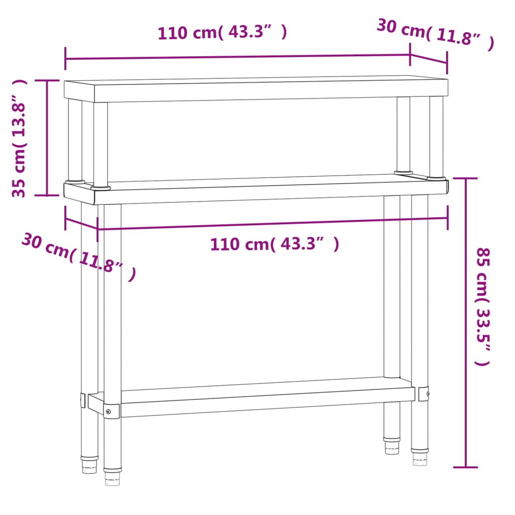 Virtuves Darba Galds Ar Plauktu, 110X30X120 Cm, Tērauds