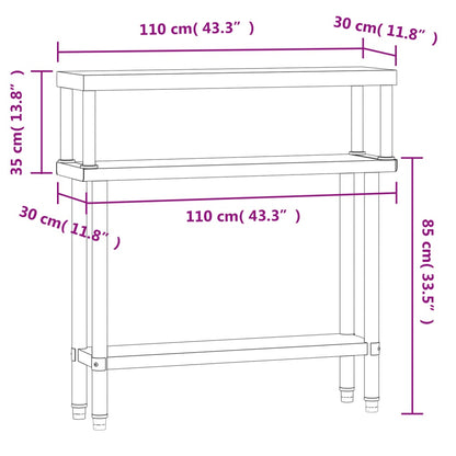 Virtuves Darba Galds Ar Plauktu, 110X30X120 Cm, Tērauds