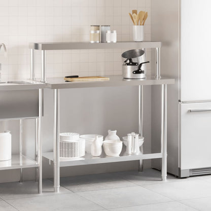 Virtuves Darba Galds Ar Plauktu, 110X55X120 Cm, Tērauds