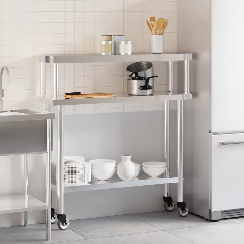Virtuves Darba Galds Ar Plauktu, 110X30X120 Cm, Tērauds