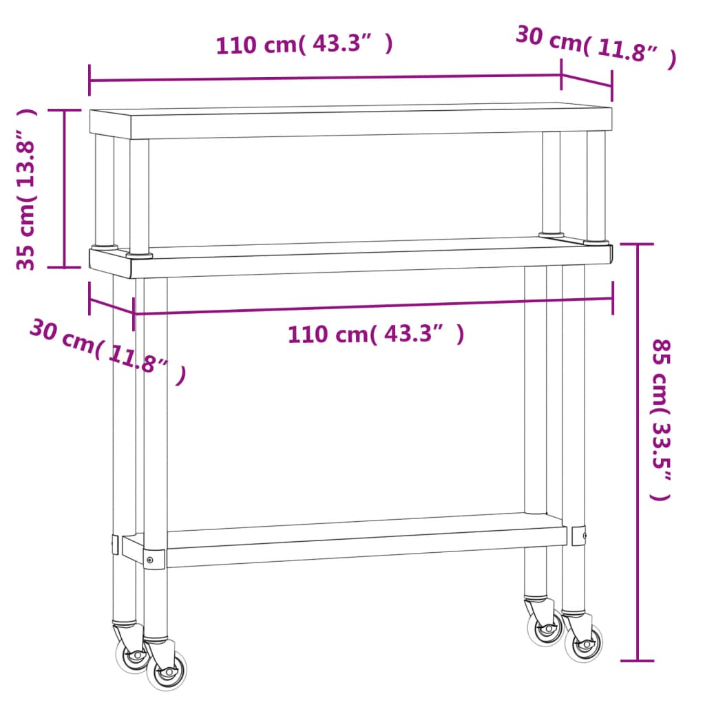 Virtuves Darba Galds Ar Plauktu, 110X30X120 Cm, Tērauds