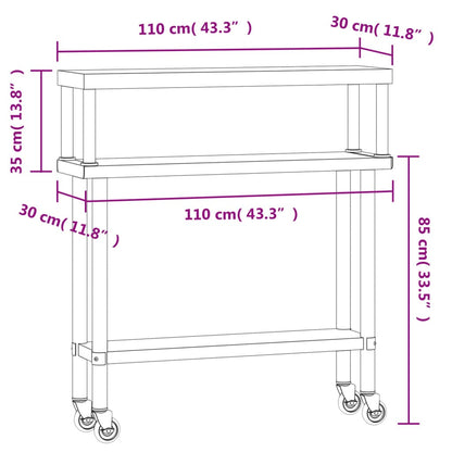 Virtuves Darba Galds Ar Plauktu, 110X30X120 Cm, Tērauds