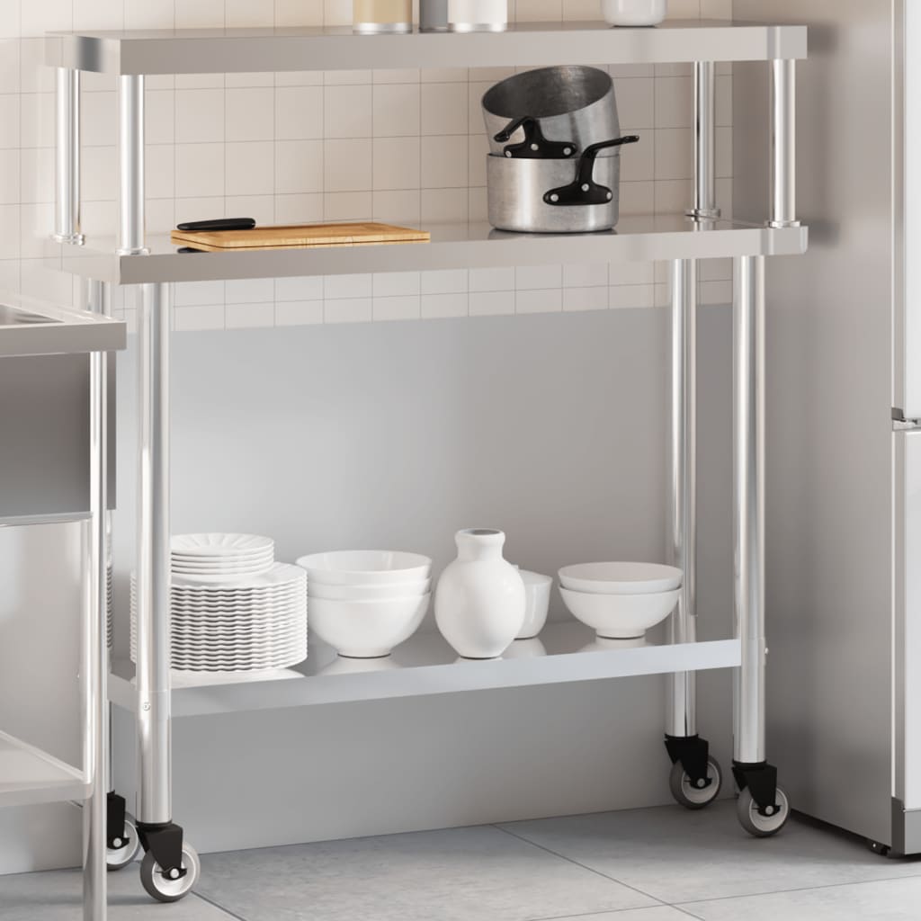 Virtuves Darba Galds Ar Plauktu, 110X30X120 Cm, Tērauds