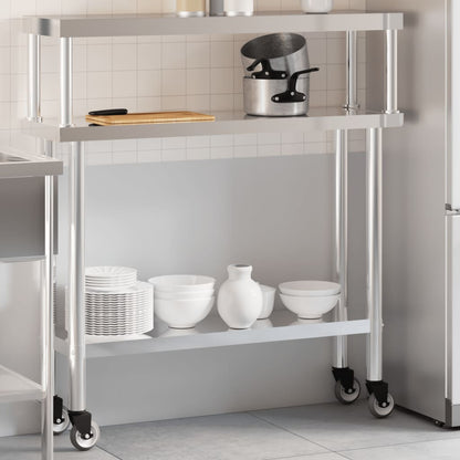Virtuves Darba Galds Ar Plauktu, 110X30X120 Cm, Tērauds