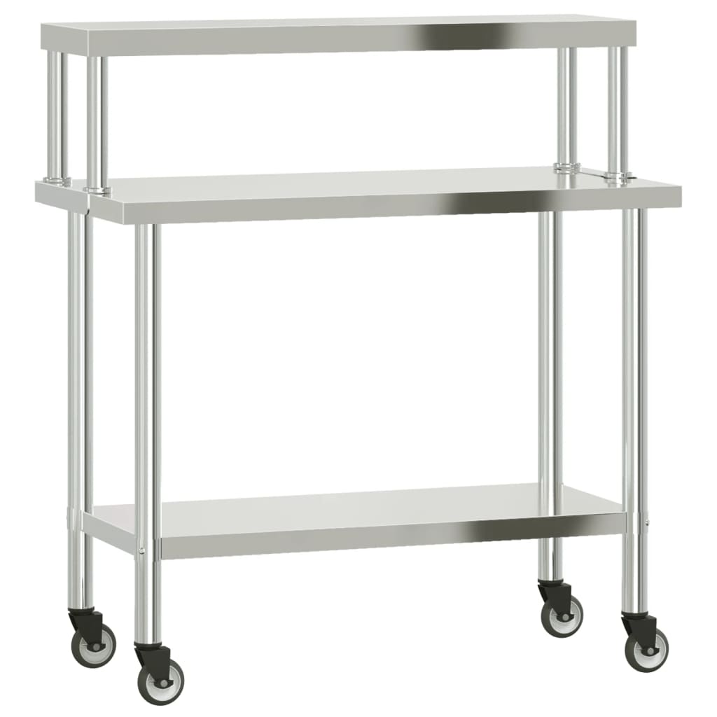 Virtuves Darba Galds Ar Plauktu, 110X55X120 Cm, Tērauds
