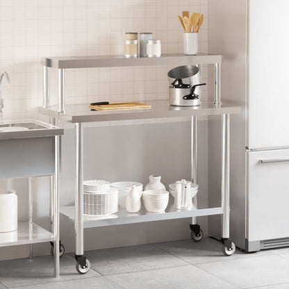 Virtuves Darba Galds Ar Plauktu, 110X55X120 Cm, Tērauds