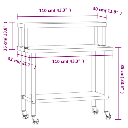 Virtuves Darba Galds Ar Plauktu, 110X55X120 Cm, Tērauds