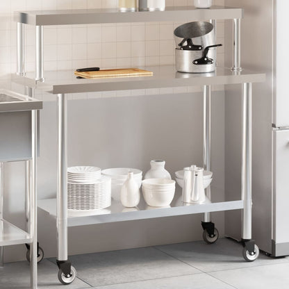Virtuves Darba Galds Ar Plauktu, 110X55X120 Cm, Tērauds