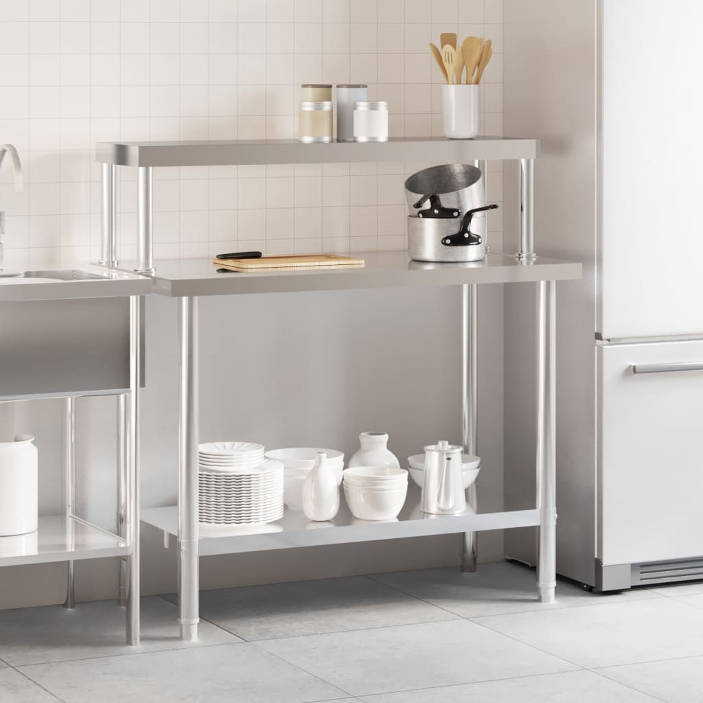 Virtuves Darba Galds Ar Plauktu, 110X55X120 Cm, Tērauds