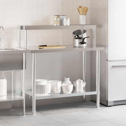 Virtuves Darba Galds Ar Plauktu, 110X55X120 Cm, Tērauds