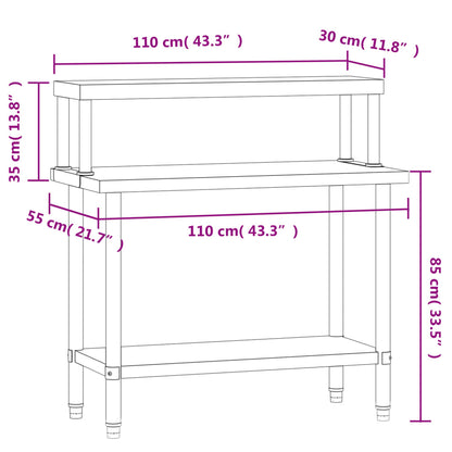 Virtuves Darba Galds Ar Plauktu, 110X55X120 Cm, Tērauds