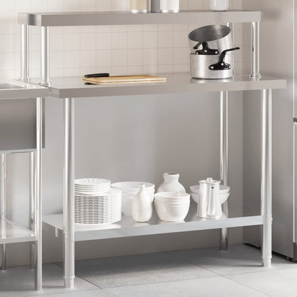 Virtuves Darba Galds Ar Plauktu, 110X55X120 Cm, Tērauds