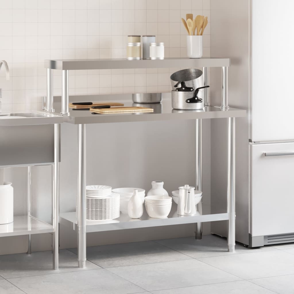 Virtuves Darba Galds Ar Plauktu, 110X55X120 Cm, Tērauds