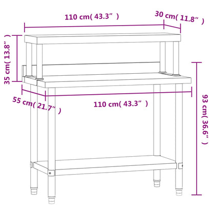 Virtuves Darba Galds Ar Plauktu, 110X55X120 Cm, Tērauds