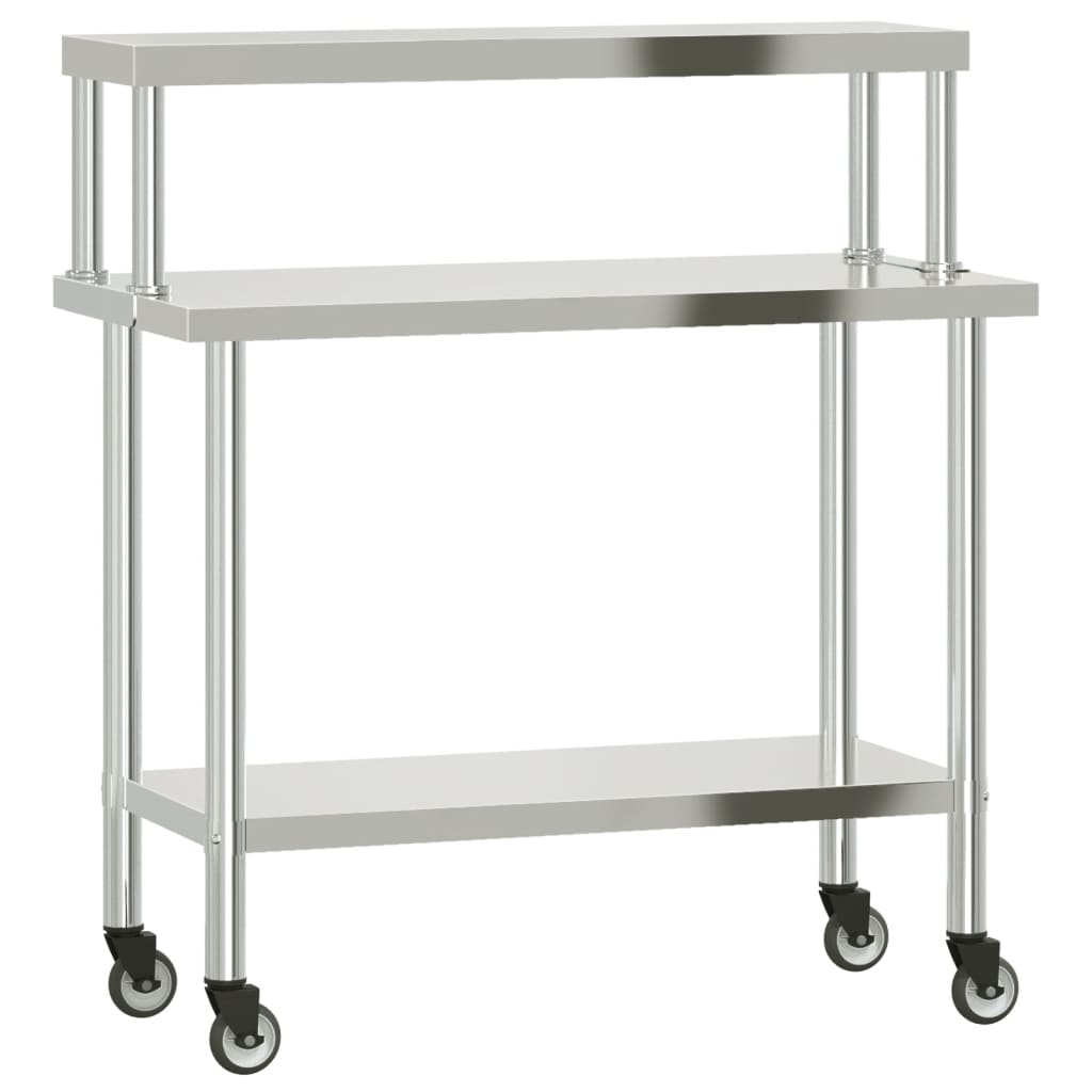 Virtuves Darba Galds Ar Plauktu, 110X55X120 Cm, Tērauds