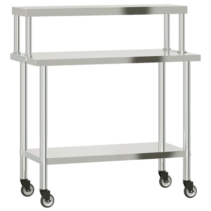 Virtuves Darba Galds Ar Plauktu, 110X55X120 Cm, Tērauds