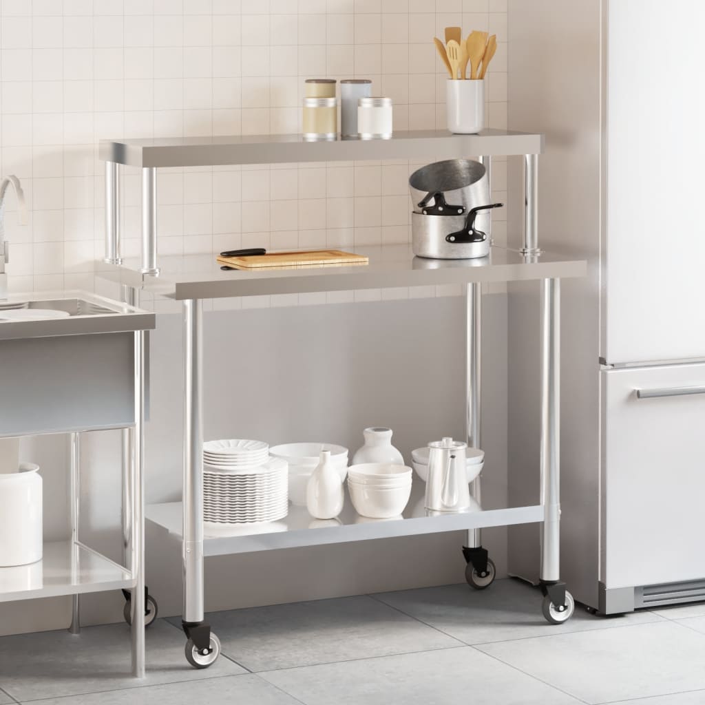 Virtuves Darba Galds Ar Plauktu, 110X55X120 Cm, Tērauds