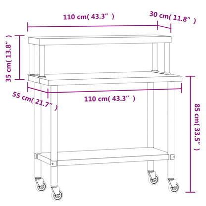 Virtuves Darba Galds Ar Plauktu, 110X55X120 Cm, Tērauds