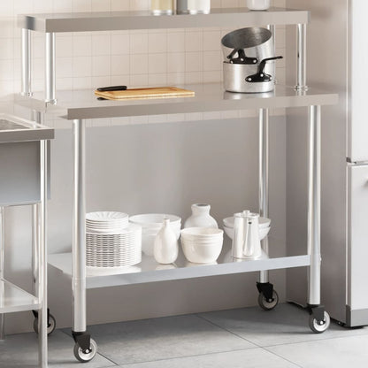 Virtuves Darba Galds Ar Plauktu, 110X55X120 Cm, Tērauds