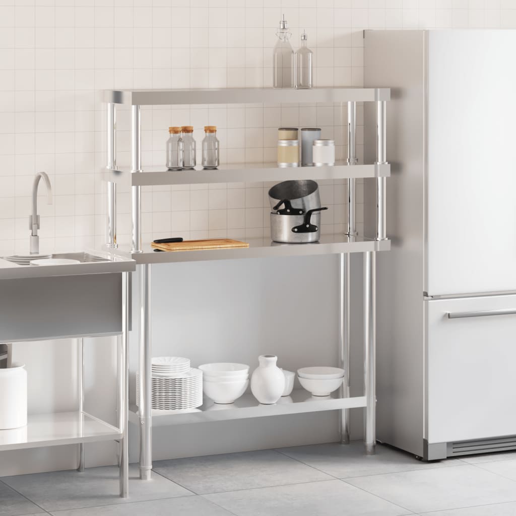 Virtuves Darba Galds Ar Plauktu, 110X30X150 Cm, Tērauds