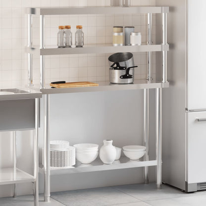 Virtuves Darba Galds Ar Plauktu, 110X30X150 Cm, Tērauds
