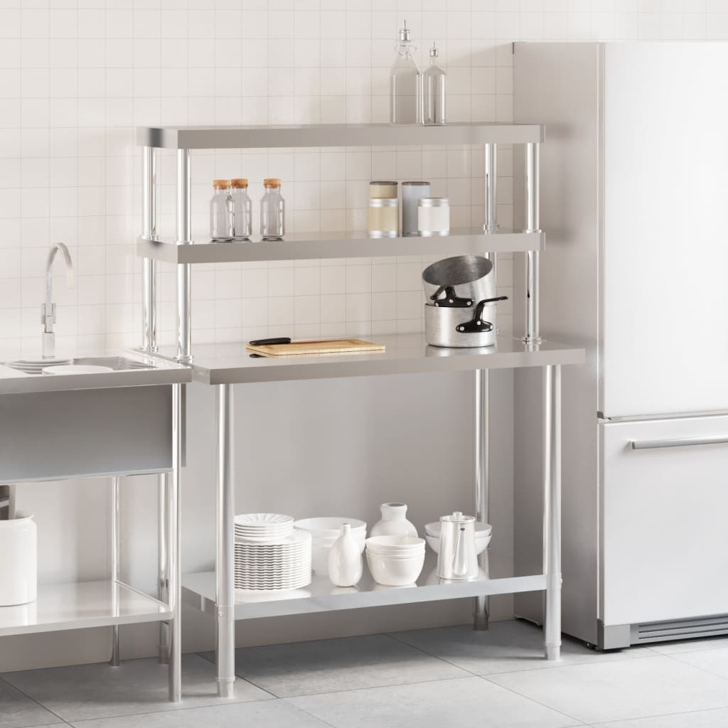 Virtuves Darba Galds Ar Plauktu, 110X55X150 Cm, Tērauds