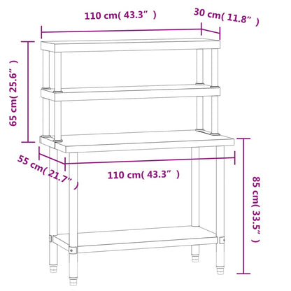 Virtuves Darba Galds Ar Plauktu, 110X55X150 Cm, Tērauds