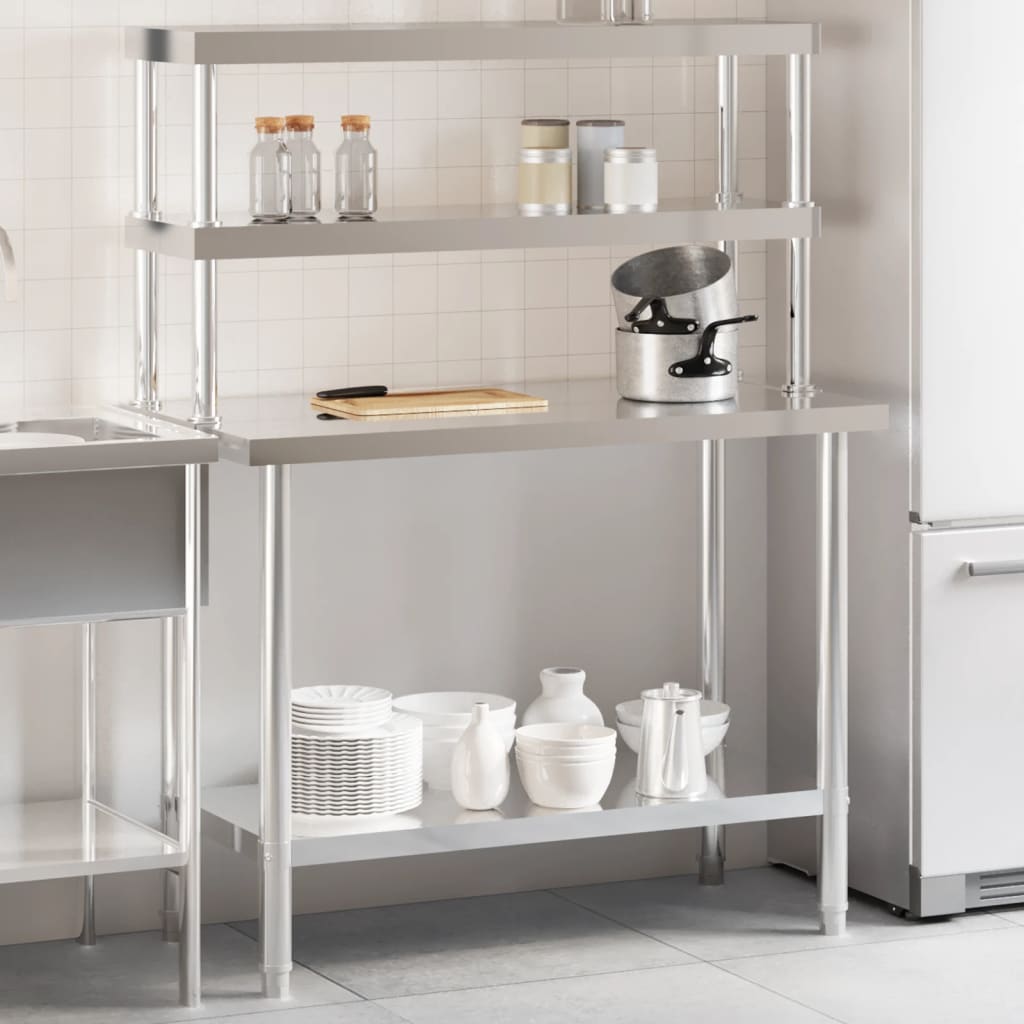 Virtuves Darba Galds Ar Plauktu, 110X55X150 Cm, Tērauds