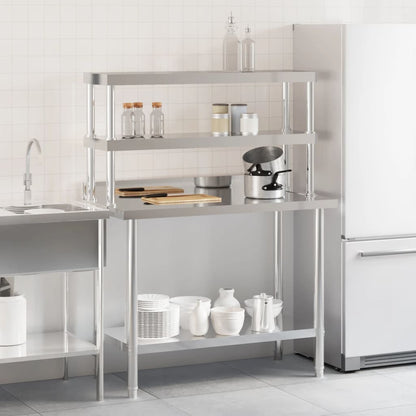 Virtuves Darba Galds Ar Plauktu, 110X55X150 Cm, Tērauds