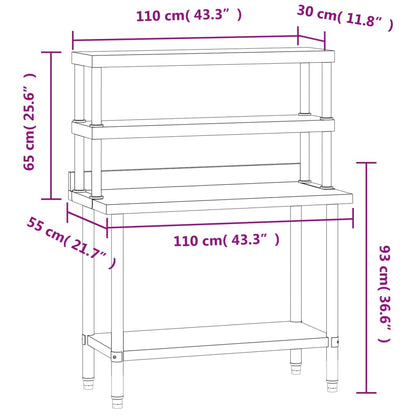 Virtuves Darba Galds Ar Plauktu, 110X55X150 Cm, Tērauds