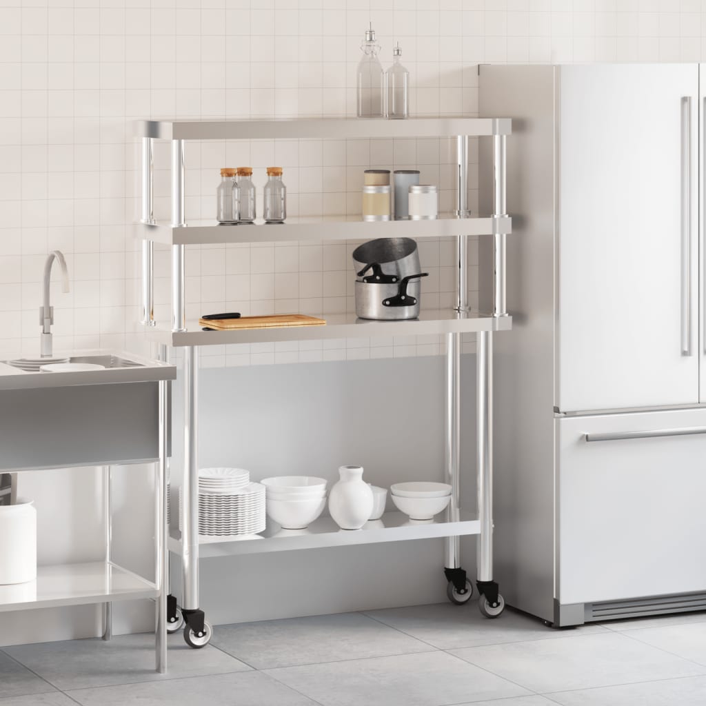 Virtuves Darba Galds Ar Plauktu, 110X30X150 Cm, Tērauds
