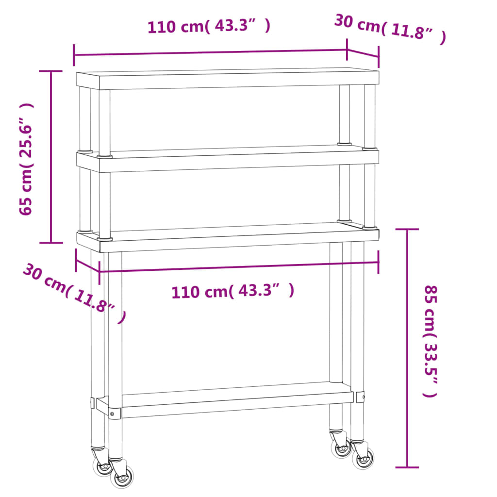 Virtuves Darba Galds Ar Plauktu, 110X30X150 Cm, Tērauds