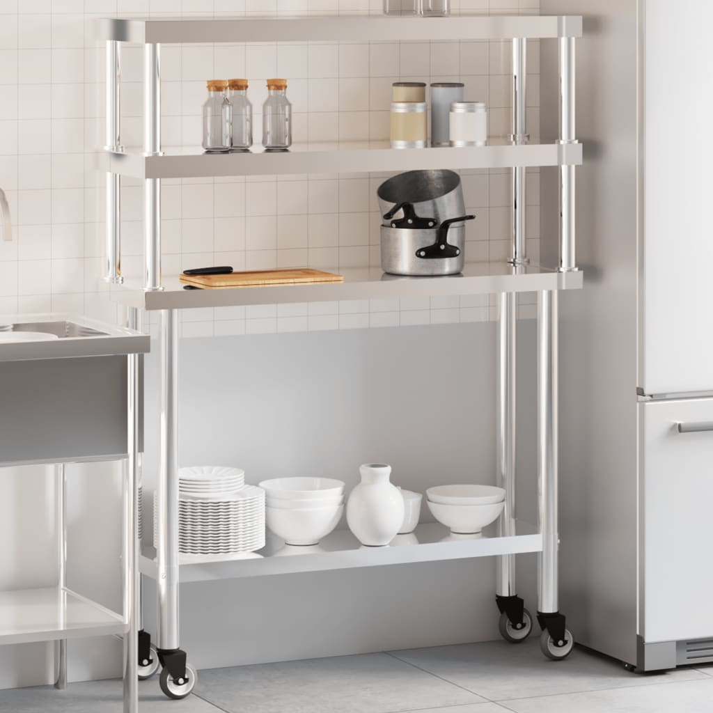Virtuves Darba Galds Ar Plauktu, 110X30X150 Cm, Tērauds