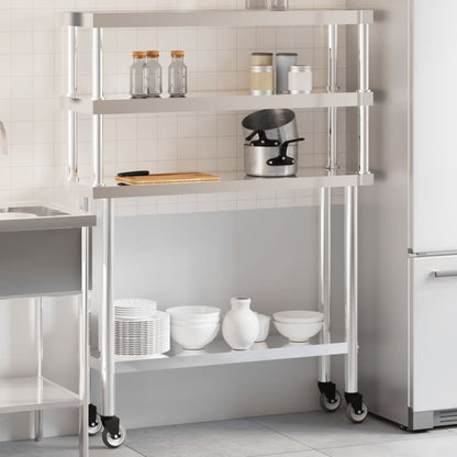 Virtuves Darba Galds Ar Plauktu, 110X30X150 Cm, Tērauds