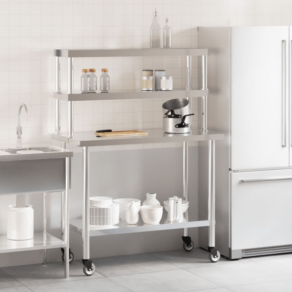 Virtuves Darba Galds Ar Plauktu, 110X55X150 Cm, Tērauds