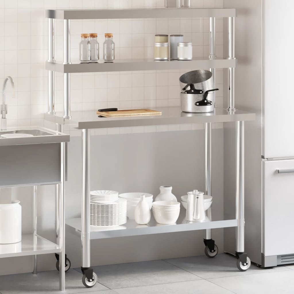 Virtuves Darba Galds Ar Plauktu, 110X55X150 Cm, Tērauds