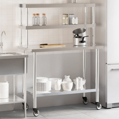 Virtuves Darba Galds Ar Plauktu, 110X55X150 Cm, Tērauds
