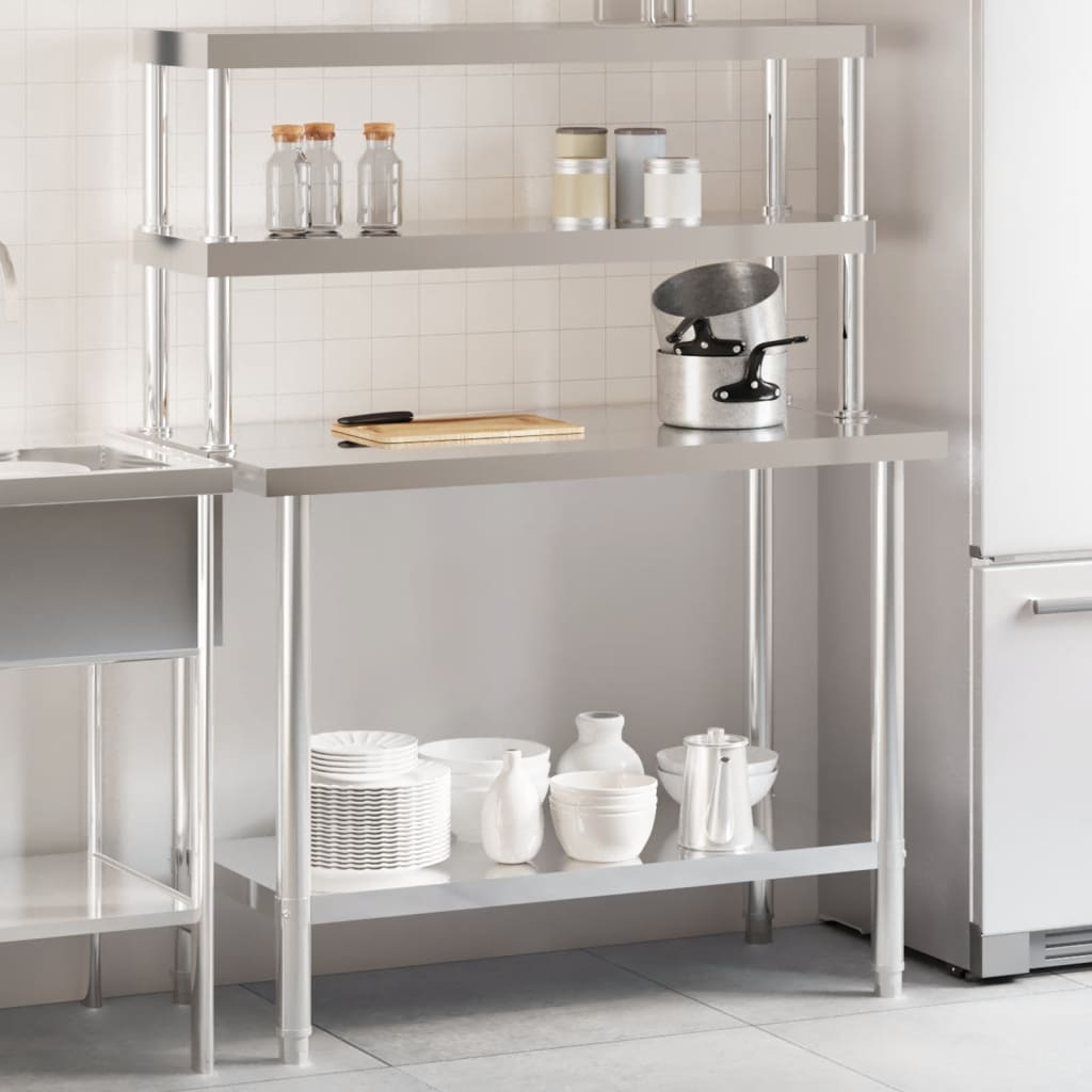 Virtuves Darba Galds Ar Plauktu, 110X55X150 Cm, Tērauds