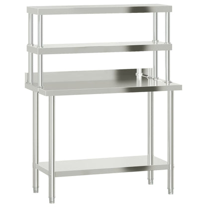Virtuves Darba Galds Ar Plauktu, 110X55X150 Cm, Tērauds