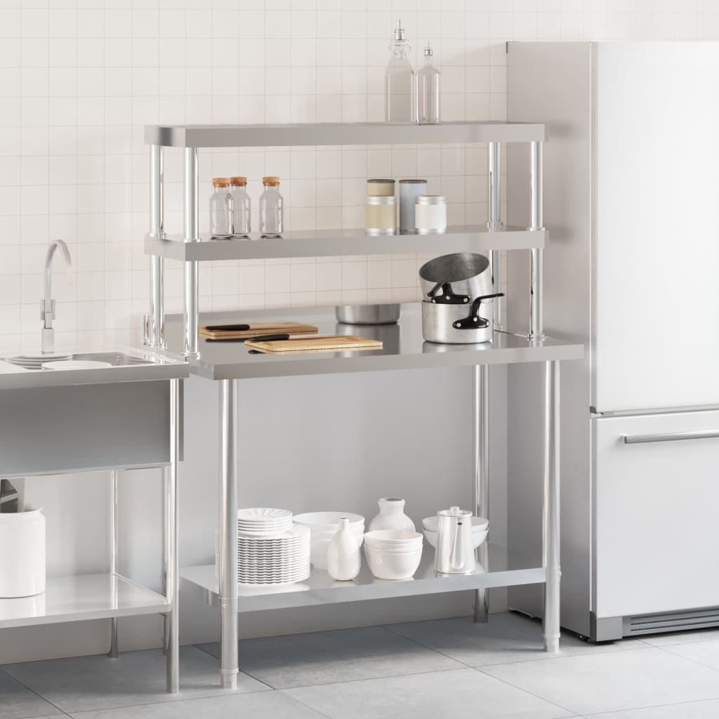 Virtuves Darba Galds Ar Plauktu, 110X55X150 Cm, Tērauds