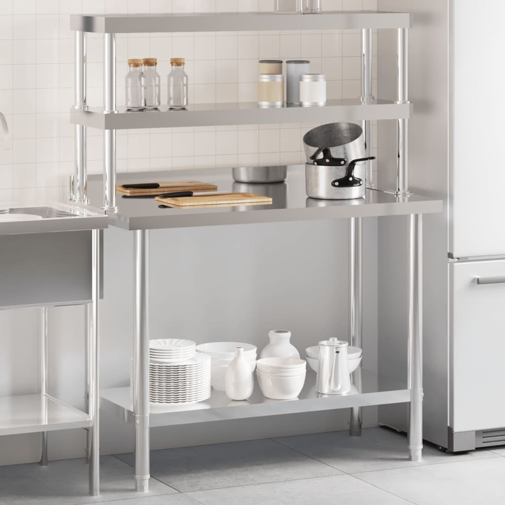 Virtuves Darba Galds Ar Plauktu, 110X55X150 Cm, Tērauds