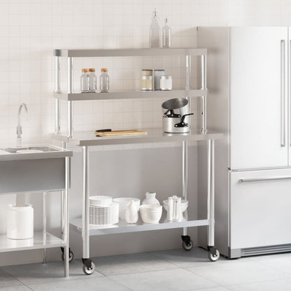 Virtuves Darba Galds Ar Plauktu, 110X55X150 Cm, Tērauds