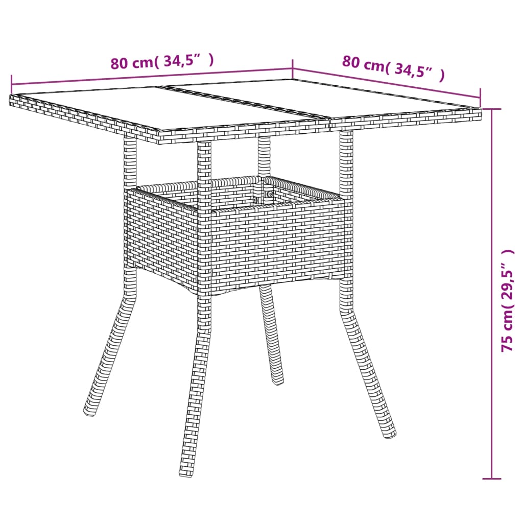 Dārza Galds Ar Stikla Virsmu, 80X80X75 Cm, Pe Rotangpalma