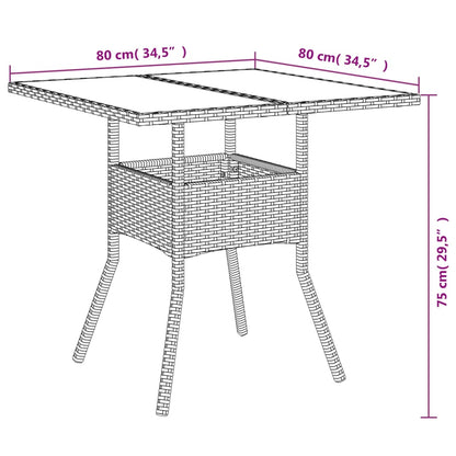 Dārza Galds Ar Stikla Virsmu, 80X80X75 Cm, Pe Rotangpalma