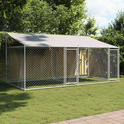 Suņu Būris Ar Jumtu Un Durvīm, Pelēks, 10X2X2M, Cinkots Tērauds
